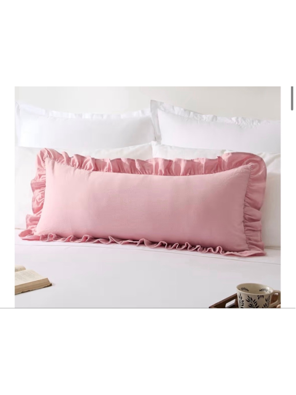 NEW Pink Kevin Textile 14x36” Long Lumbar Pillow Cover 100% Cotton Ruffle